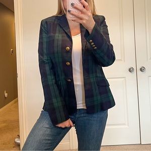 Lauren Ralph Lauren Navy Blue & Green Plaid Blazer Jacket, size 8, Gold Buttons